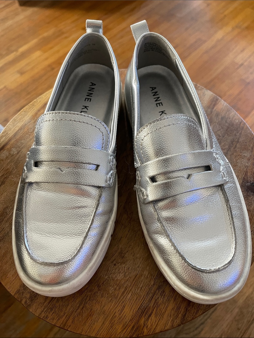 Anne Klein Metallic Silver Slip-On Penny Loafers